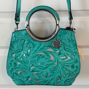 Patricia Nash Aria Shopper Aqua and Silver Bag
